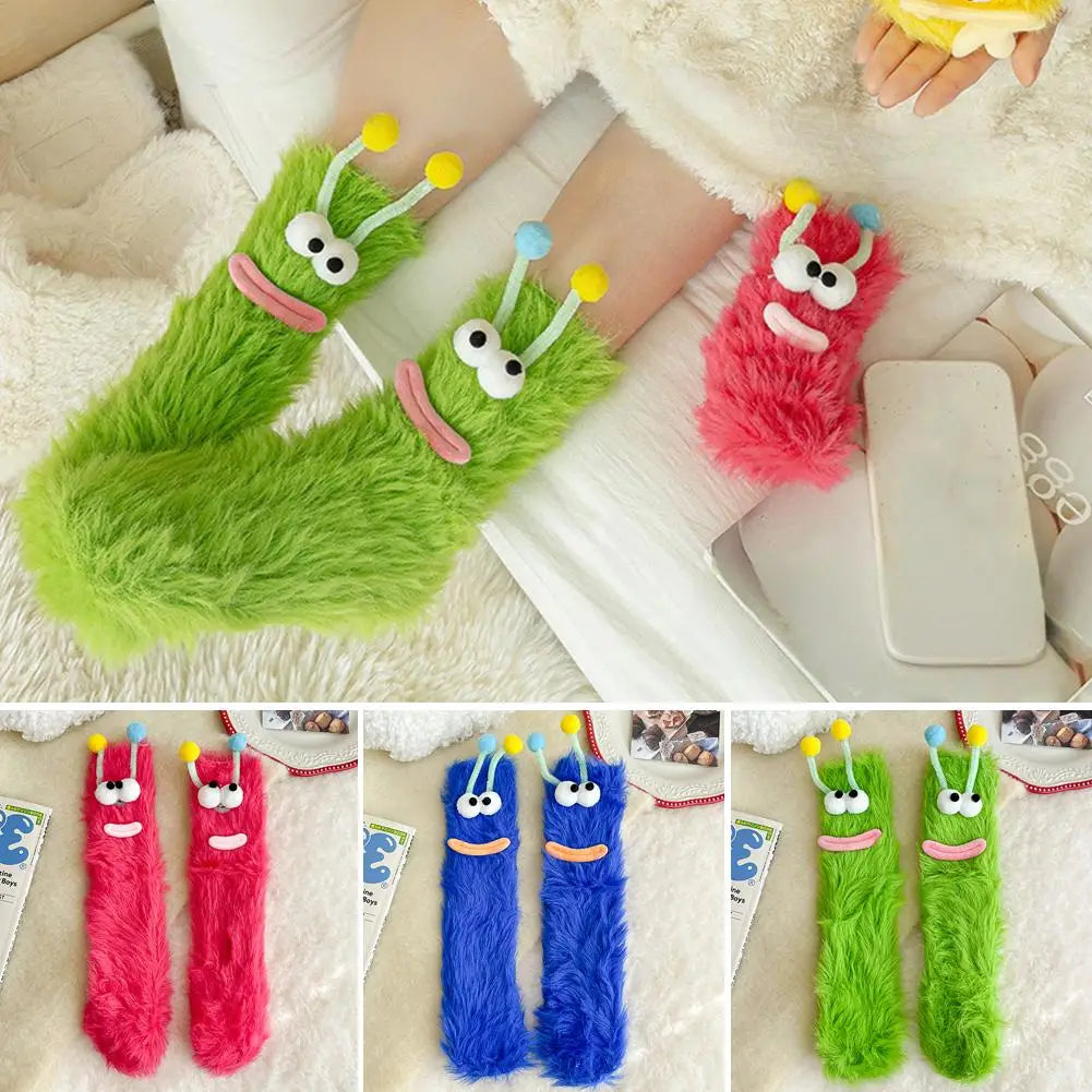 3D Cartoon Eyes Fluffy Plush Socks – Women's Cozy Xmas Gift Novelty Plush Socks QXL