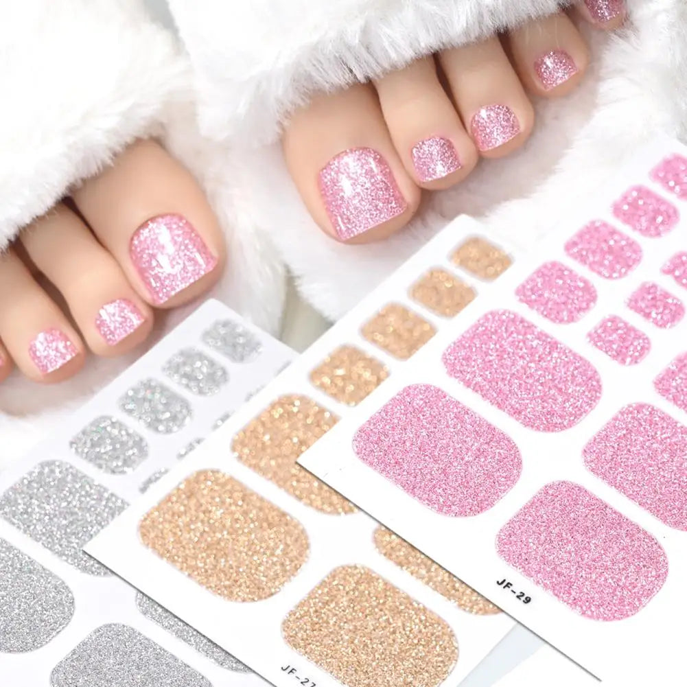 Gradient Glitter Toenail Polish Strips – 22 Full Cover Wraps Toenail Polish Strips QXL