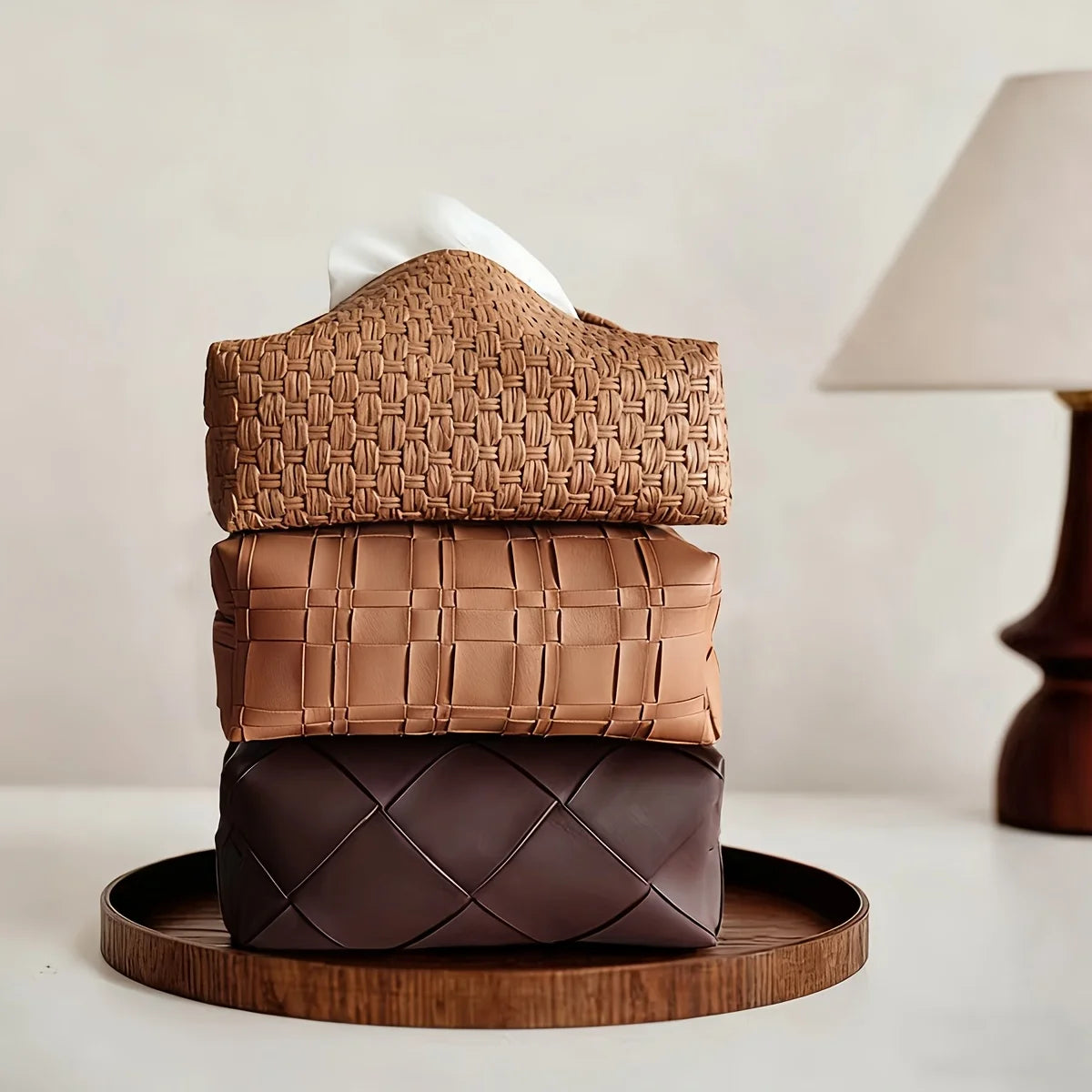 Bamboo Woven Tissue Box Cover | Vintage Car & Desk Holder Tissue Box Cover QXL