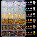 Flatback Pearls & Rhinestones Kit 3–8mm | 24-Grid Mixed Gems Nail Art Rhinestone Kit QXL WHITE