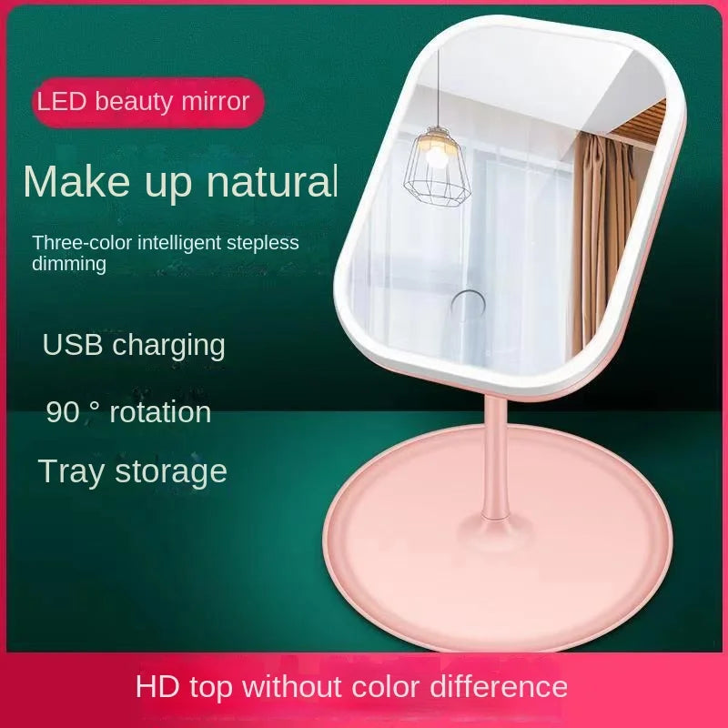 LED Vanity Mirror | 3-Color Fill Light & USB Charging Desktop LED Vanity Mirror QXL