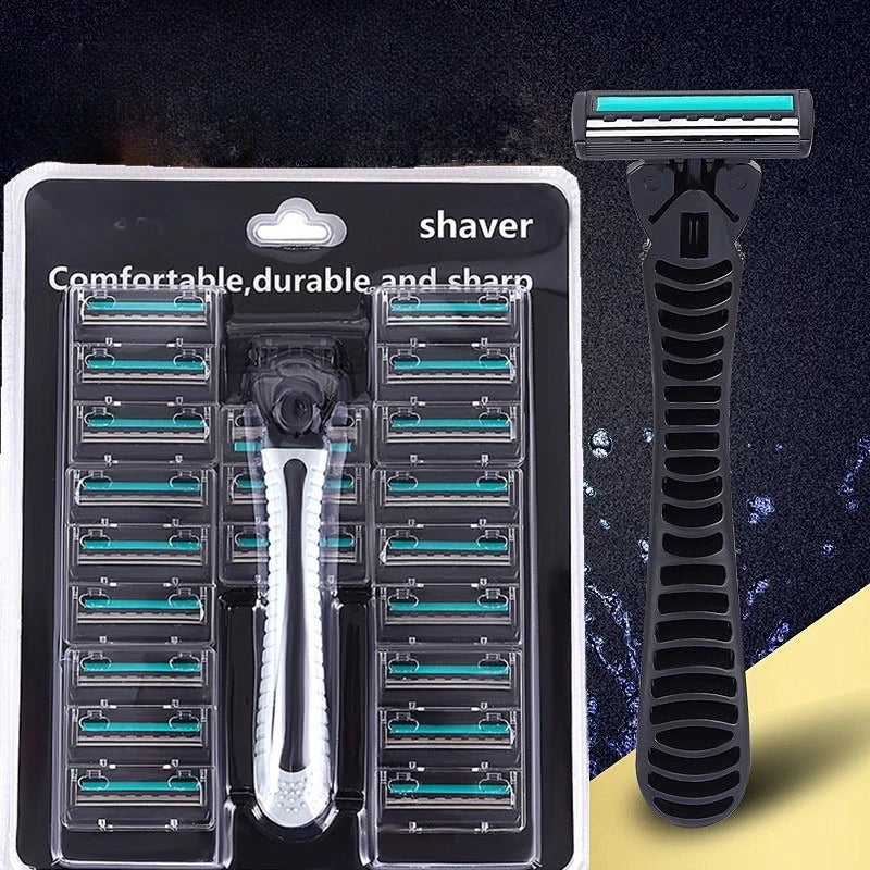 Men's Reusable 3-Blade Razor | 21 Replacement Heads Manual Shaving Razor QXL