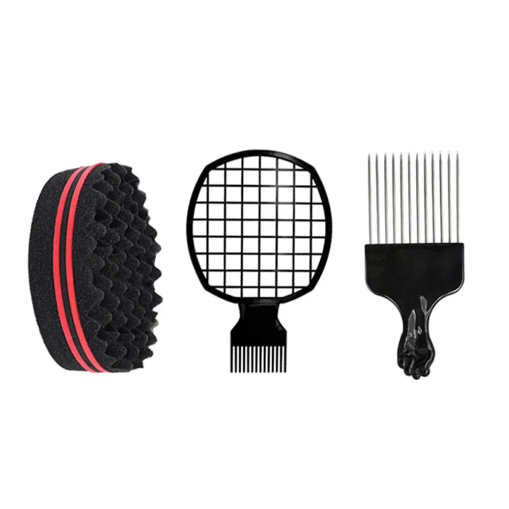 Wave Hair Brush, Carbon Fiber Pick Comb & Sponge Set Hair Styling Combo Set QXL