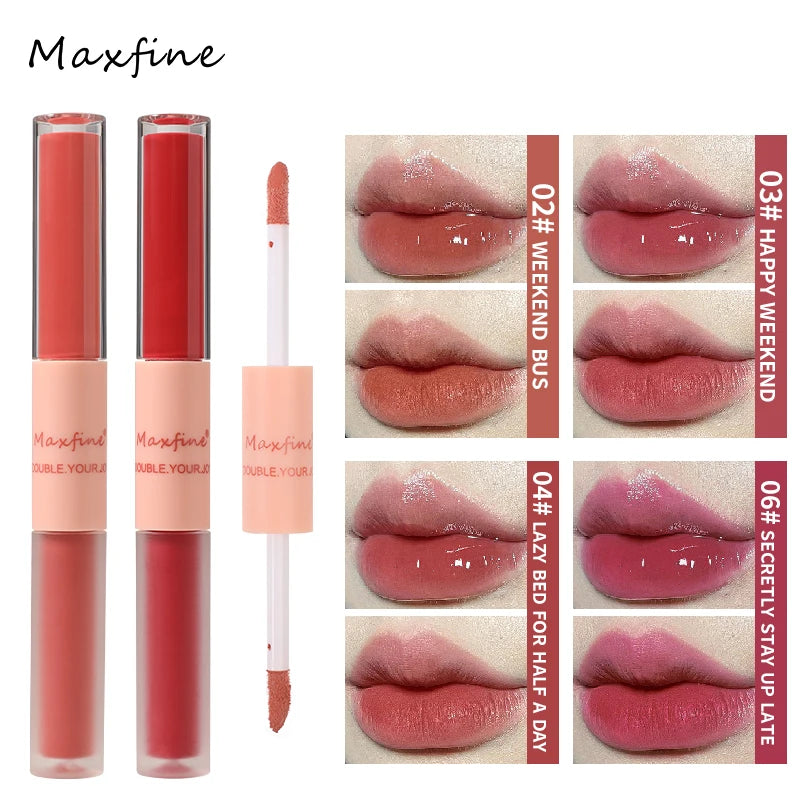 MAXFINE Double-End Lip Glaze | Gloss & Matte Velvet Finish Lip Glaze QXL
