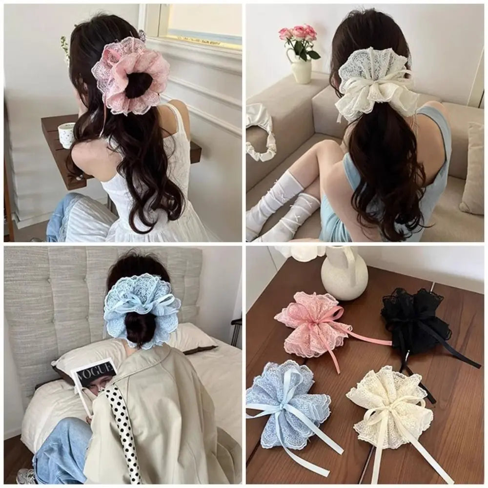Lace Scrunchie Multi-Layer Elastic Ponytail Hair Band for Girls Lace Hair Scrunchie QXL