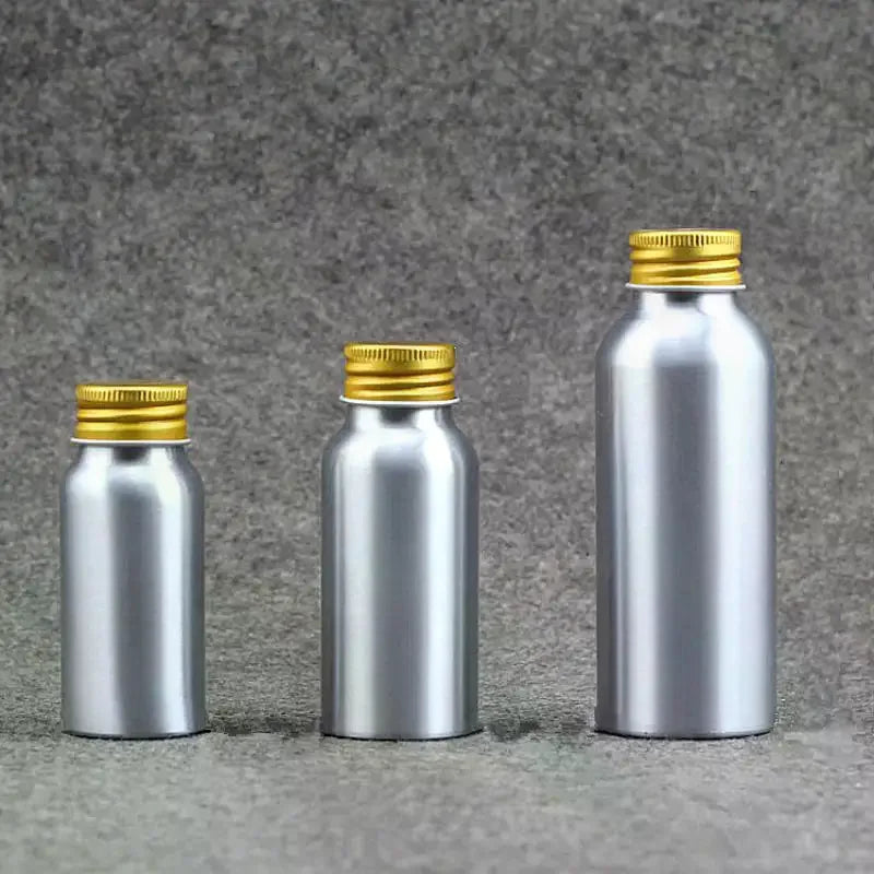 Gold Aluminum Refillable Travel Bottle 50ml–250ml Screw Cap Refillable Travel Bottle QXL