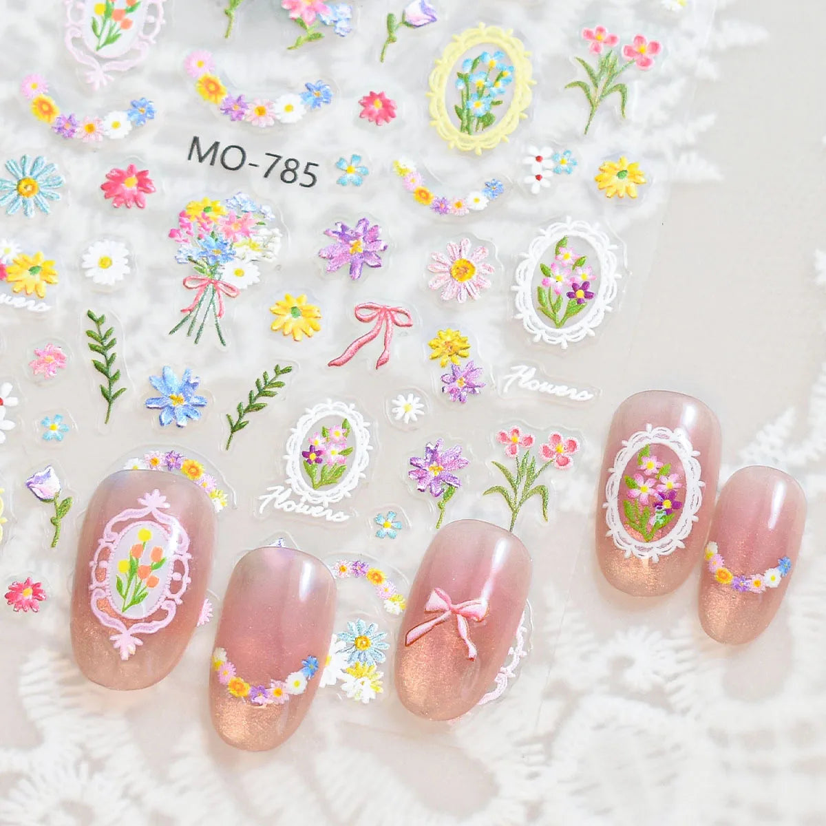 5D Embroidery Floral Nail Stickers | Tulip & Lace Decals Nail Art Stickers QXL