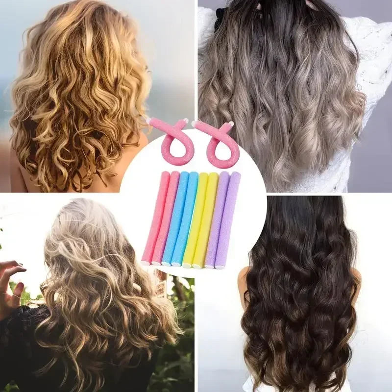 10-Pack No-Heat Foam Bendy Curling Rods | All Hair Types Heatless Hair Curlers QXL