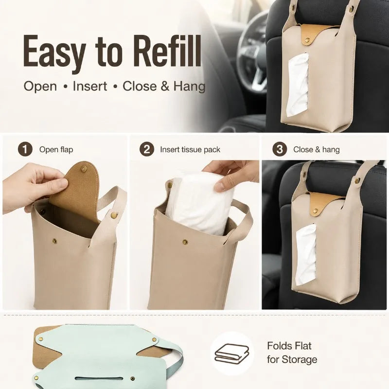 PU Leather Hanging Tissue Holder | Car, Bathroom & Office Car Tissue Holder QXL