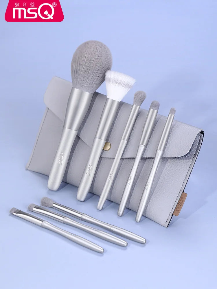 MSQ 8-Piece Silver Snow Makeup Brush Set | Eye, Lip & Blush Makeup Brush Set QXL