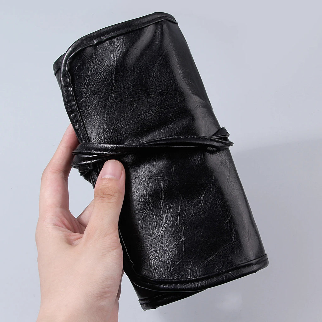 KOSSHOW Black PU Makeup Brush Roll Bag | Foldable Organizer Makeup Brush Bag QXL