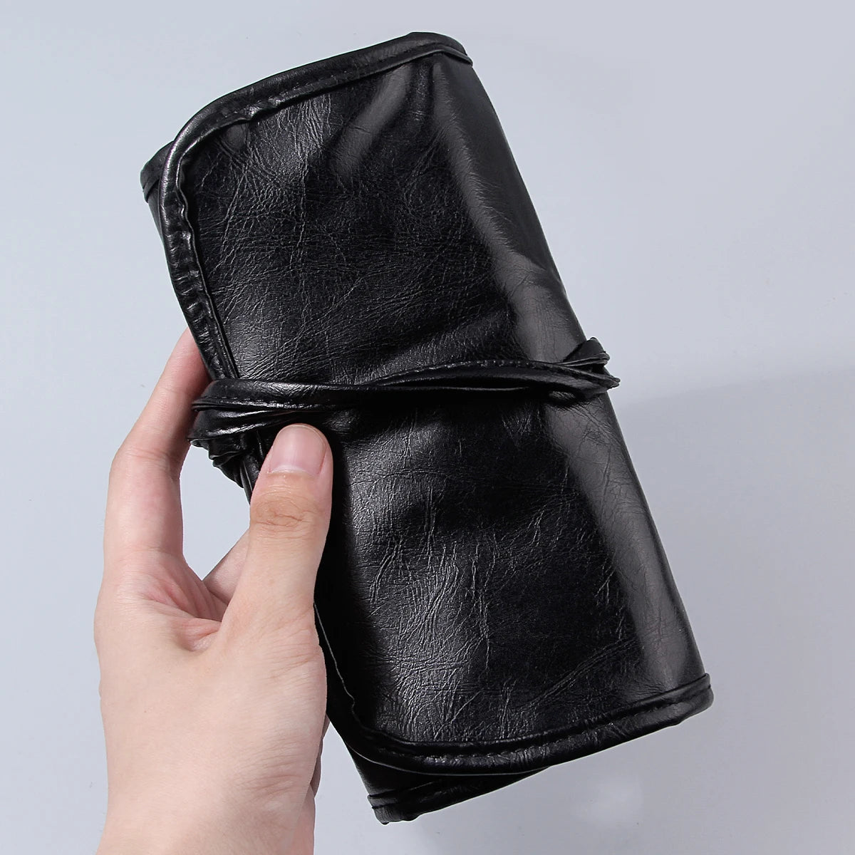 KOSSHOW Black PU Makeup Brush Roll Bag | Foldable Organizer Makeup Brush Bag QXL