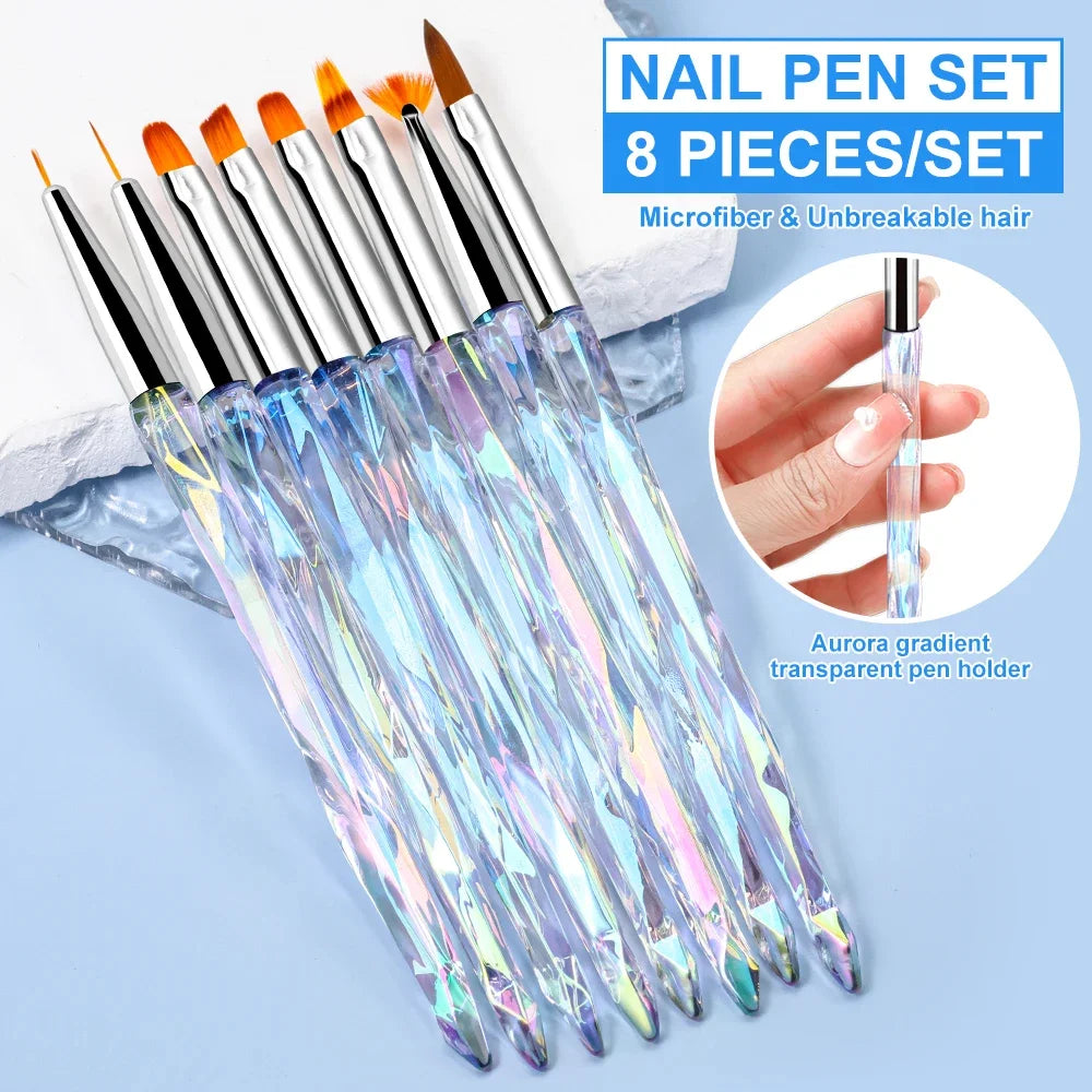 Aurora Acrylic Nail Art Brush Set 5–8 Pcs | UV Gel & DIY Nail Art Brush Set QXL