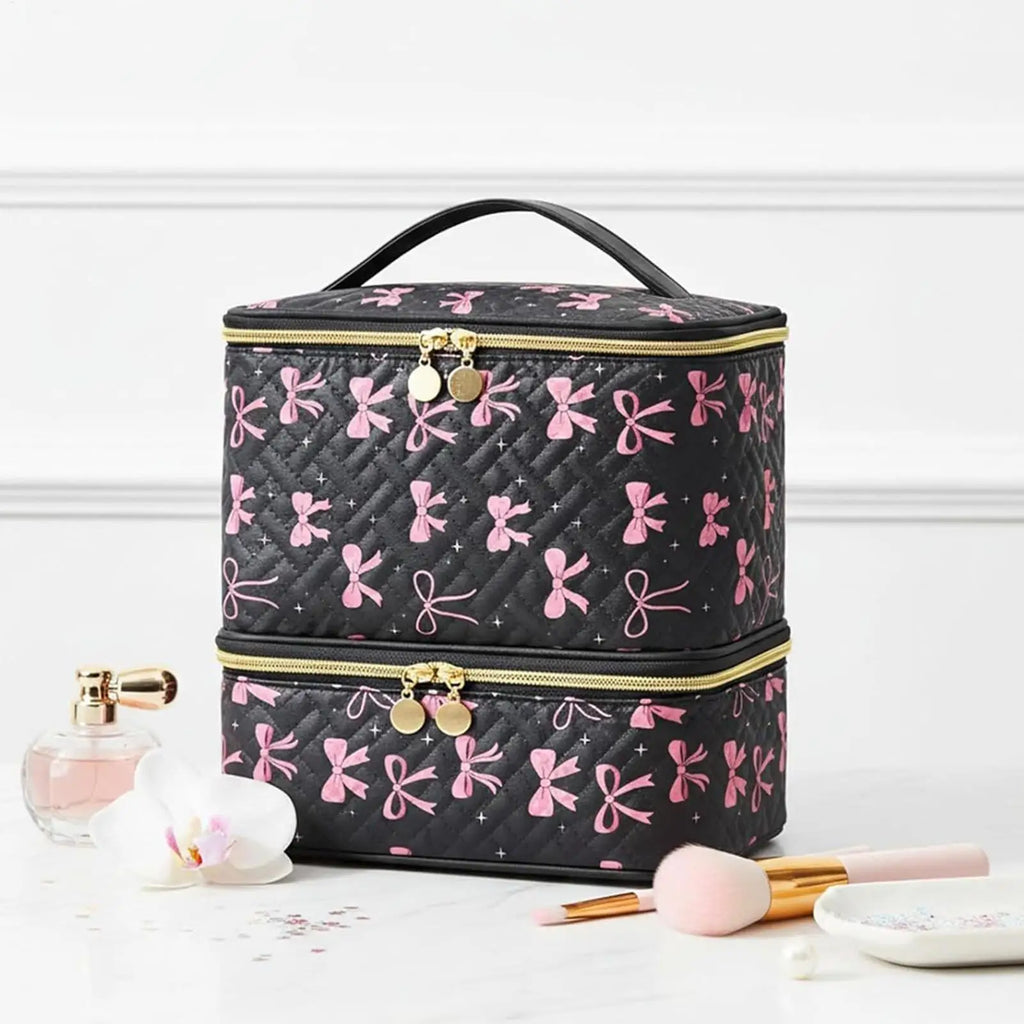 Nail Organizer Case Black Bow | Multi-Compartment Makeup Bag Nail Organizer Case QXL