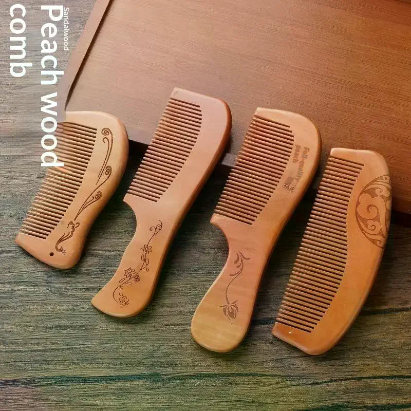 Anti-Static Peach Wood Hair Comb | Scalp Massage & Styling Wooden Hair Comb QXL