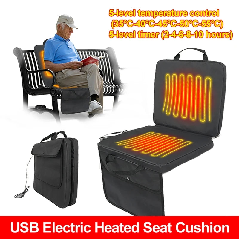 USB Heated Seat Cushion | 5-Level Temp, Timer, Portable Heated Seat Cushion QXL