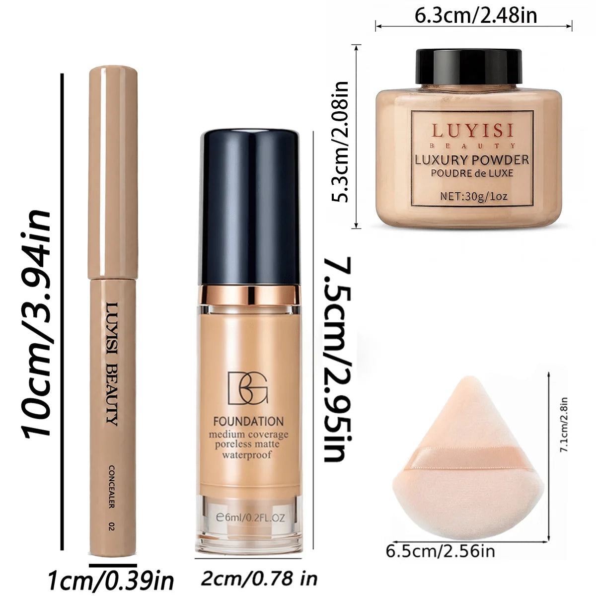 4-Piece Makeup Set | Concealer, Foundation, Powder & Puff Facial Makeup Set QXL