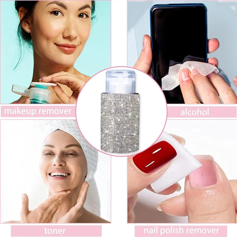 200ml Rhinestone Pump Dispenser Bottle | Refillable Nail Remover Pump Dispenser Bottle QXL