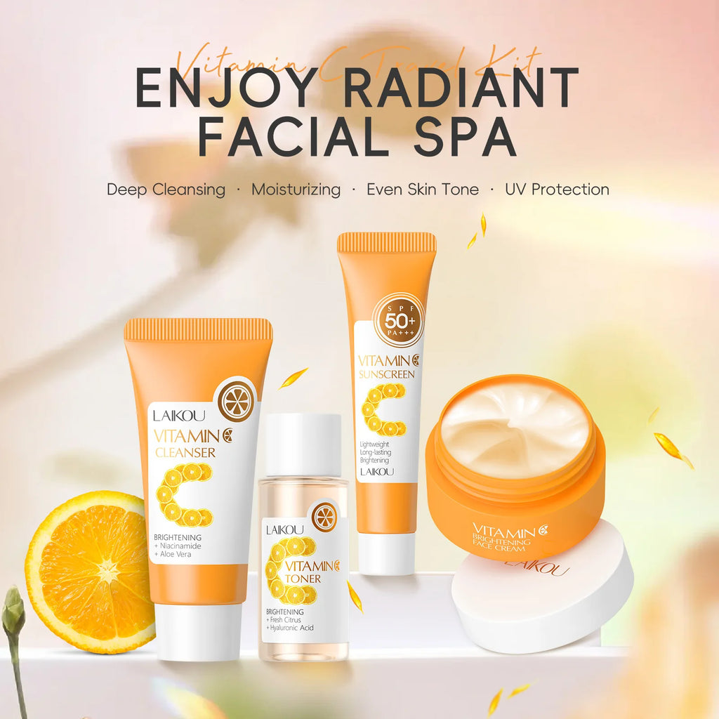 LAIKOU Vitamin C 4-Piece Travel Skincare Set | SPF50+ Travel Skincare Set QXL