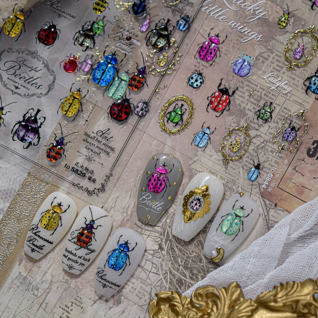 5D Insect Nail Art Stickers | Beetle Scarab Ladybug Decals Nail Art Stickers QXL