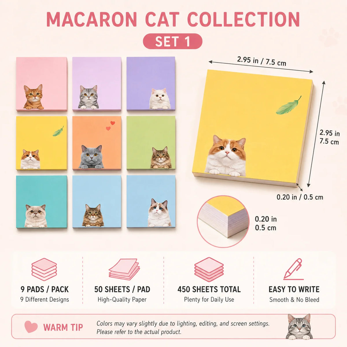 9-Pack Cute Printed Sticky Notes | 50 Sheets Per Pad Sticky Memo Pads QXL
