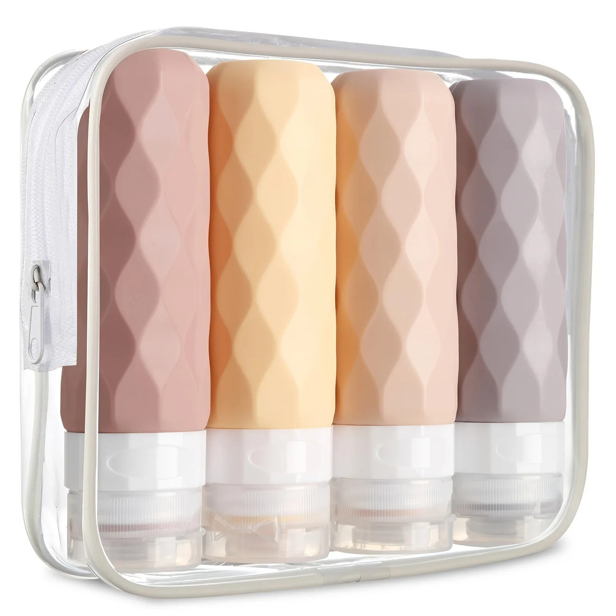 4-Pack 3oz Leak-Proof Silicone Travel Bottles + Toiletry Bag Travel Bottle Set QXL Pink