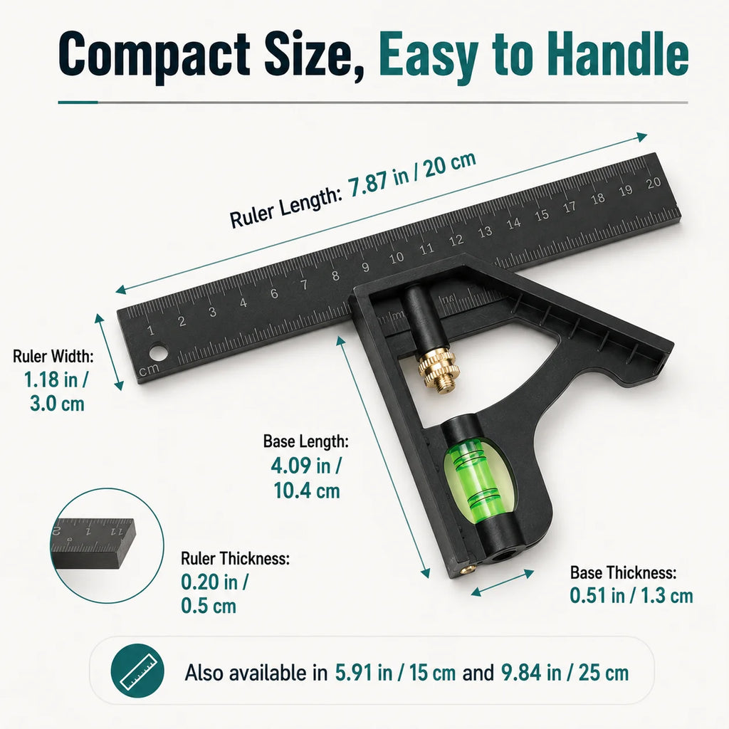 Adjustable Combination Square Ruler | 45° & 90° Bubble Level Combination Square Ruler QXL