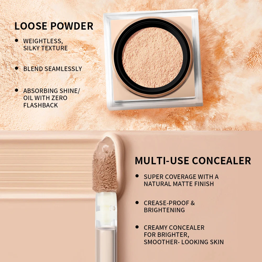 Lakerain 2-Pc Concealer & Loose Setting Powder Makeup Set Face Makeup Set QXL