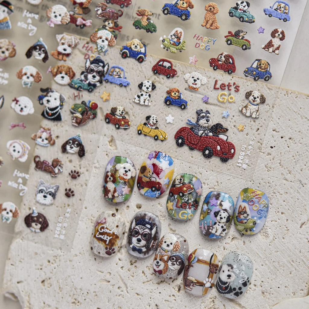 5D Dog Nail Stickers – Schnauzer Shiba Vintage Embroidery Nail Art Stickers QXL