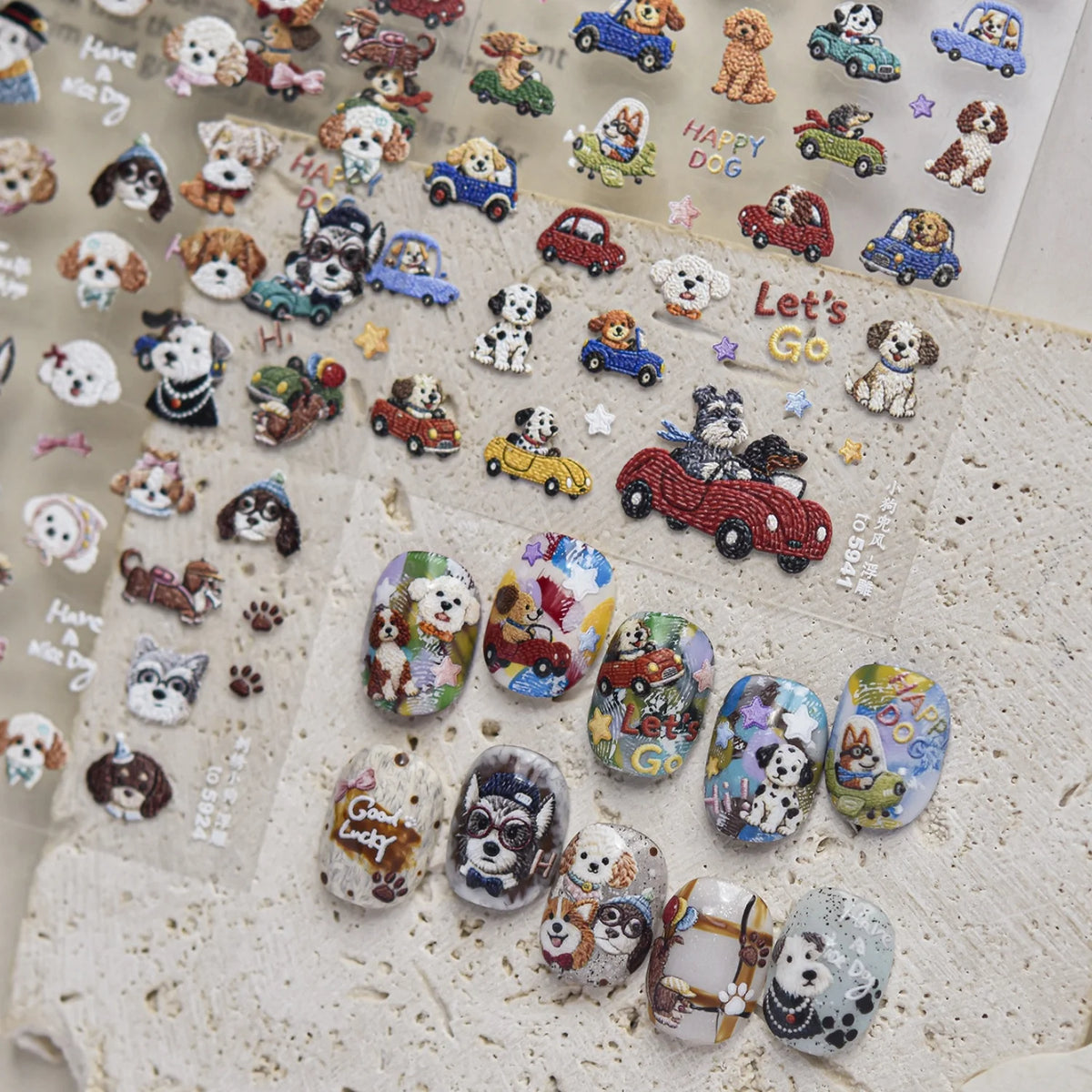 5D Dog Nail Stickers – Schnauzer Shiba Vintage Embroidery Nail Art Stickers QXL
