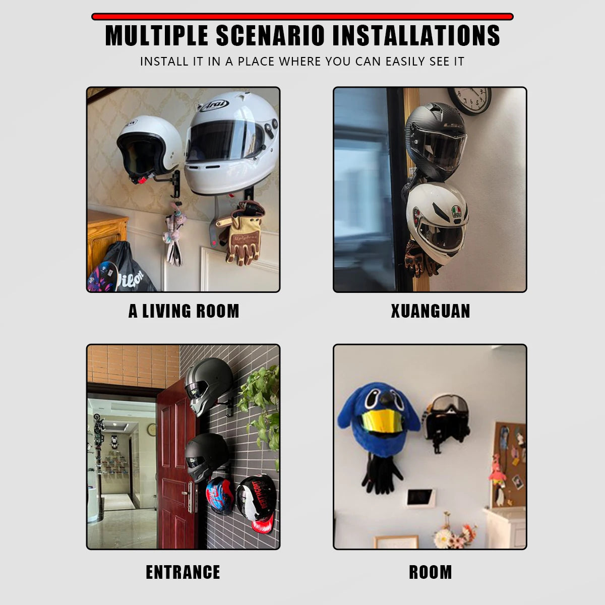180° Rotating Wall-Mount Helmet Rack | Bike & Motorcycle Hook Wall Helmet Rack QXL