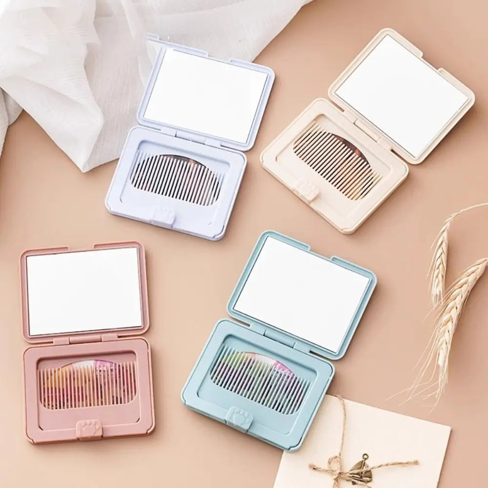 Portable Folding Mirror & Comb Set | Compact Cosmetic Mirror Cosmetic Mirror Set QXL Random Colors