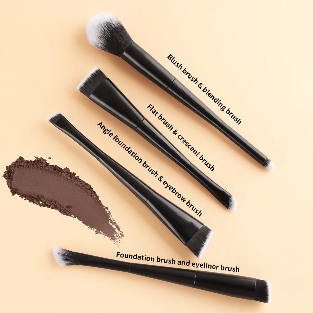 Ronshadow 4-Pc Dual-Sided Makeup Brush Set | Full Face Kit Dual-Sided Makeup Brushes QXL