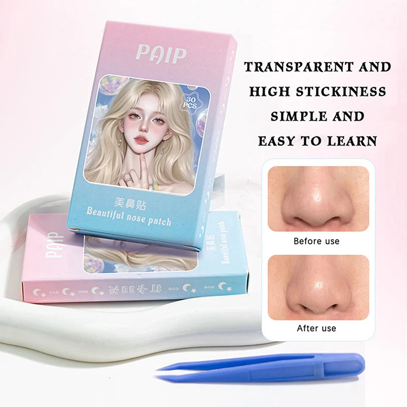 30-Pack Invisible Nose Slimming Stickers with Tweezers Nose Shaping Stickers QXL
