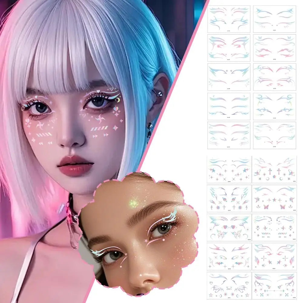 Glitter Laser Temporary Tattoo Face Stickers | Festival Decals Temporary Tattoo Stickers QXL
