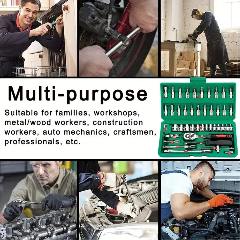 46-Piece Mechanic Tool Set | Sockets, Ratchet Wrench & Hex Bits Mechanic Tool Set QXL