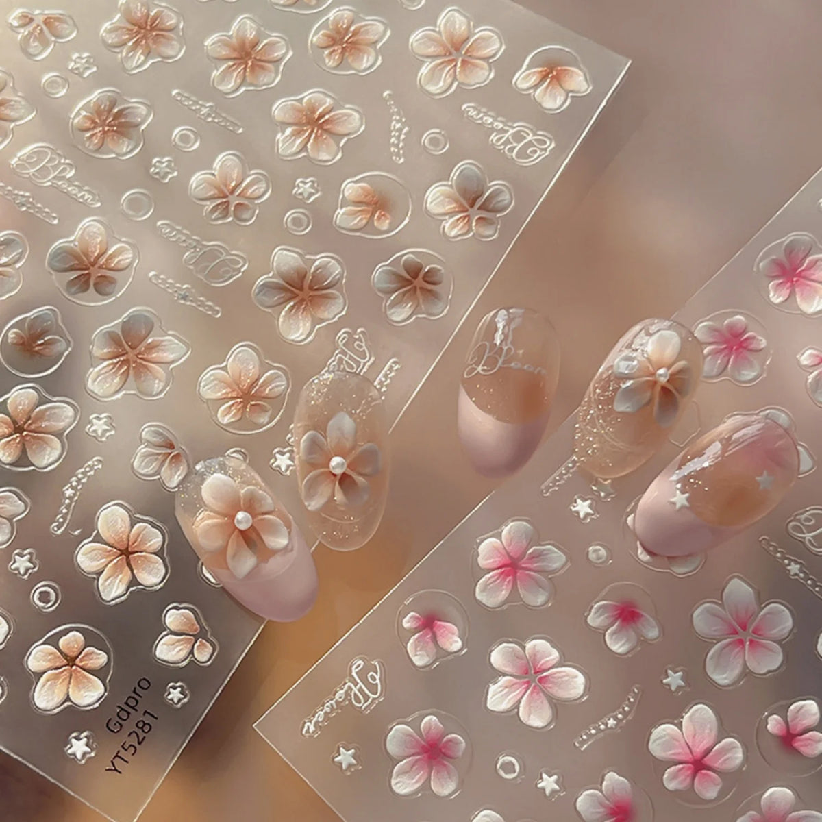 Gradient Plumeria 5D Nail Stickers | Floral Adhesive Decals Nail Art Stickers QXL