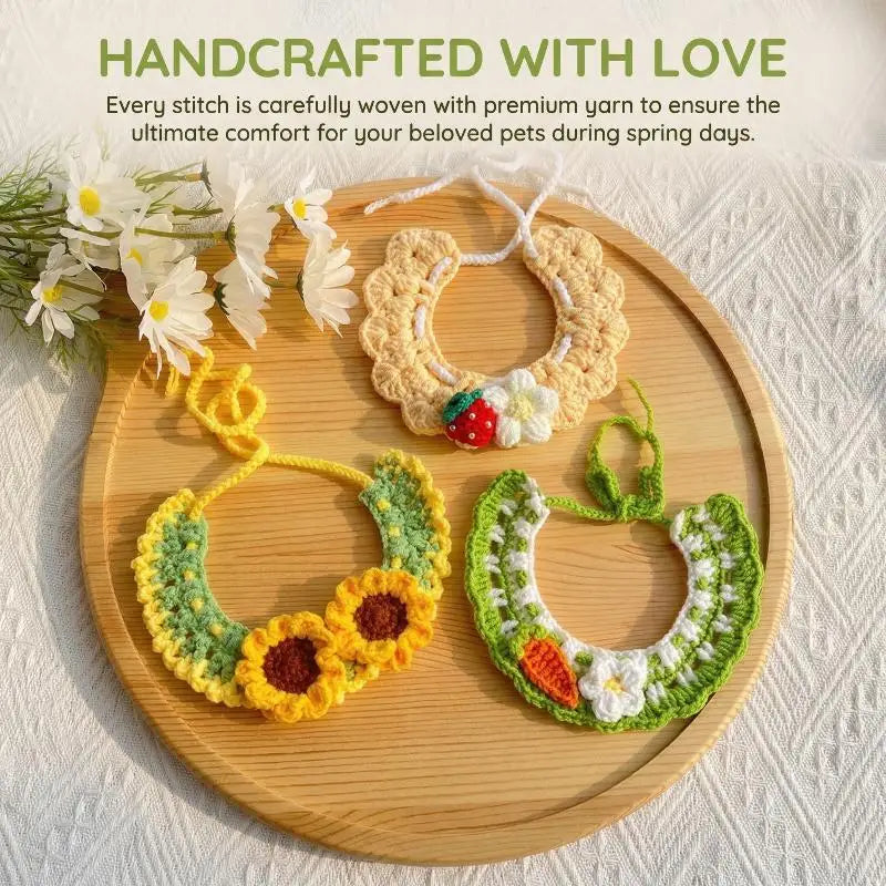 Handmade Woven Flower Pet Collar | Adjustable Knitted Scarf Pet Collar QXL