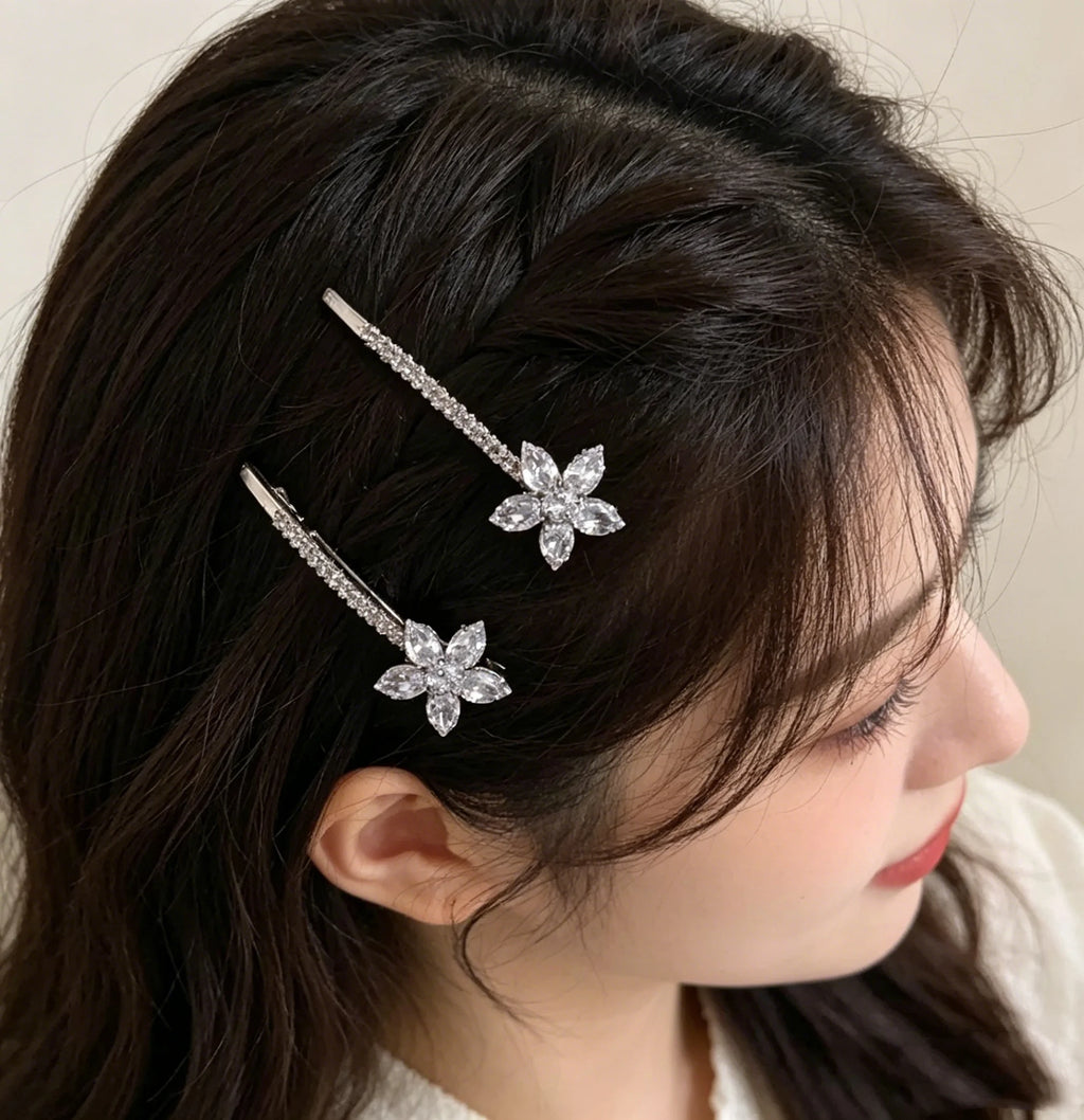 Floral Rhinestone Metal Hair Clips for Women – 2-Pack Rhinestone Hair Clips QXL