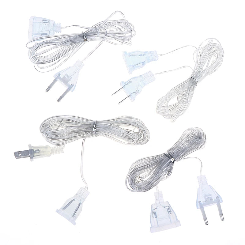3M 5M Clear Extension Cord EU US Plug for LED String Lights Light Extension Cord QXL