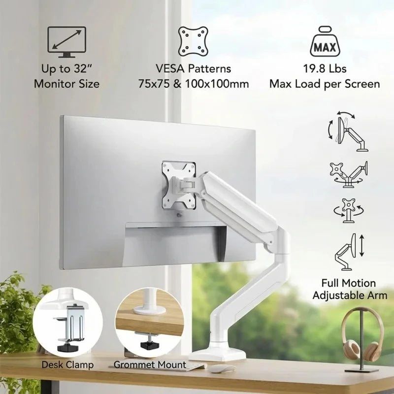 Gas Spring Monitor Arm | Full Motion 13–32" Desk Mount Monitor Arm Mount QXL