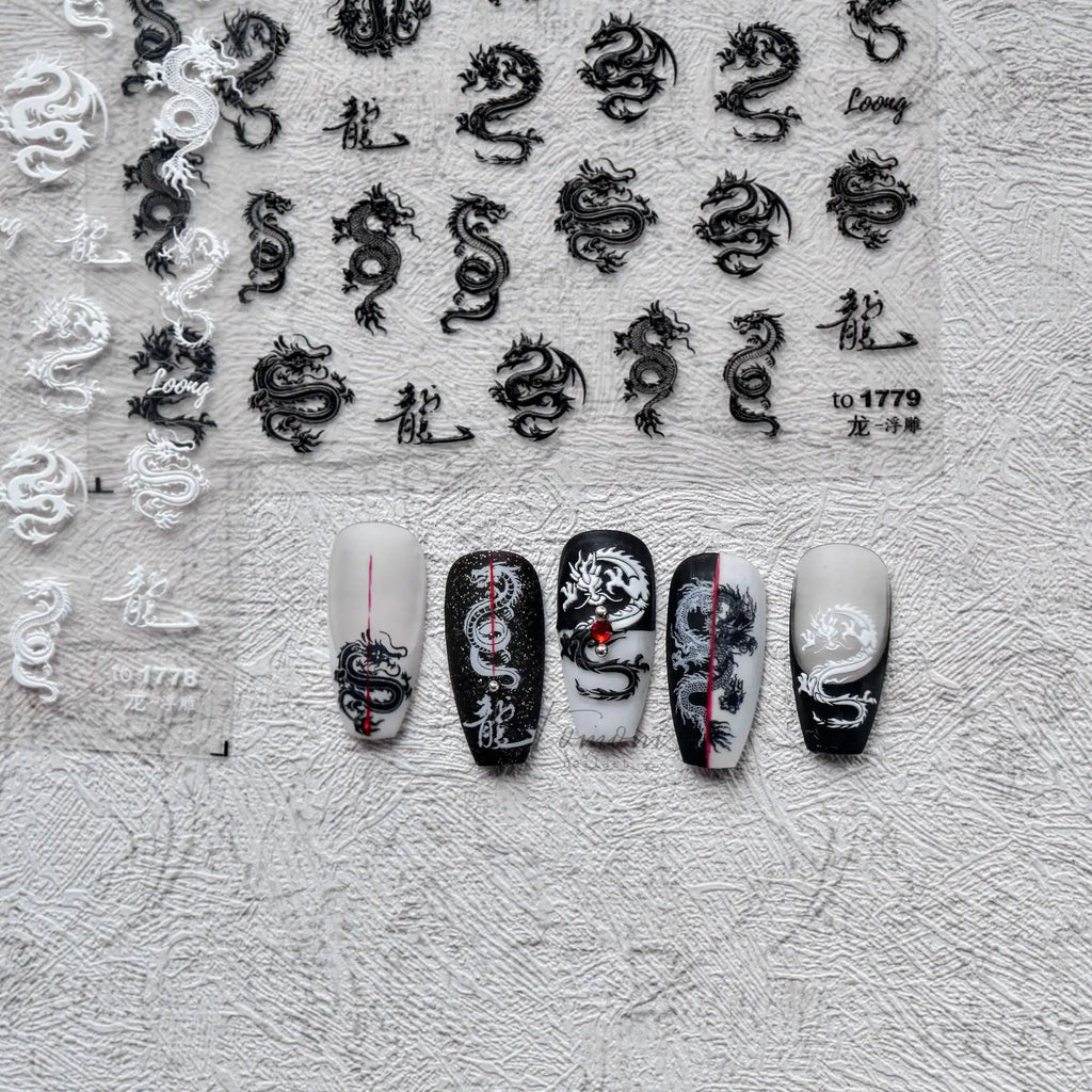 5D Self-Adhesive Nail Art Stickers – Dragon & Shell Decals Nail Art Stickers QXL