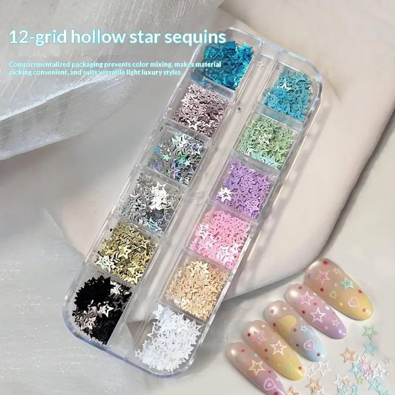 12-Grid Hollow Star Nail Glitter Sequins | DIY Nail Art Set Nail Art Sequins QXL Default Title