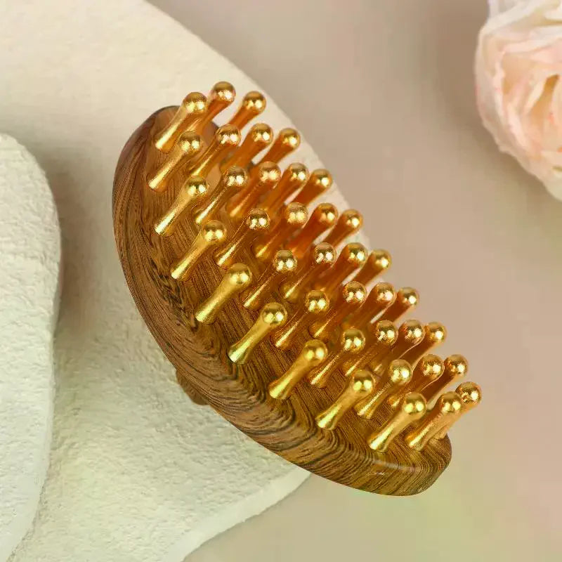 39-Tooth Brass Meridian Massage Brush | Wooden Handle Tool Meridian Massage Brush QXL