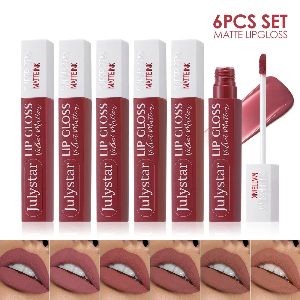 Julystar 6-Pack Velvet Lip Gloss Set | High Pigment Velvet Lip Gloss Set QXL