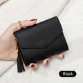 Women's Mini Clutch Wallet – Gold Snap, Tassel & Card Slots Mini Clutch Wallet QXL black