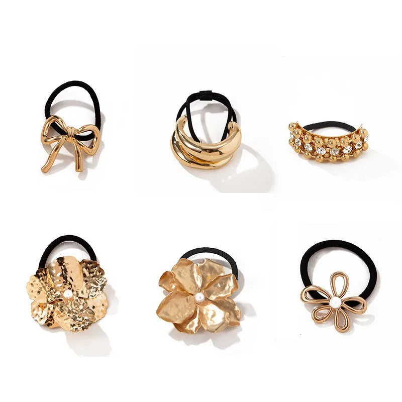 Gold Flower Pearl Hair Elastic | Ponytail Ring Accessory Hair Elastic Ring QXL