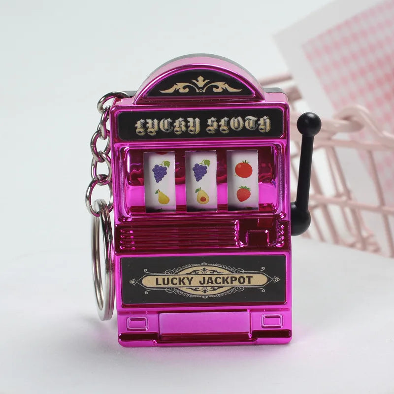 Mini Slot Machine Keychain | Retro Fruit Reel Pull Lever Novelty Keychain Toy QXL Pink