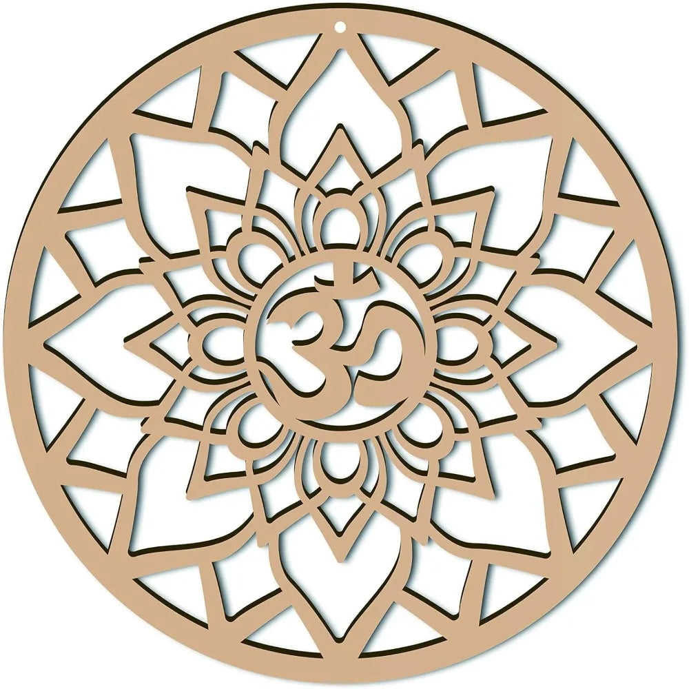 12" Om Lotus Sacred Geometry Wooden Wall Art | Laser Cut Wooden Wall Art QXL