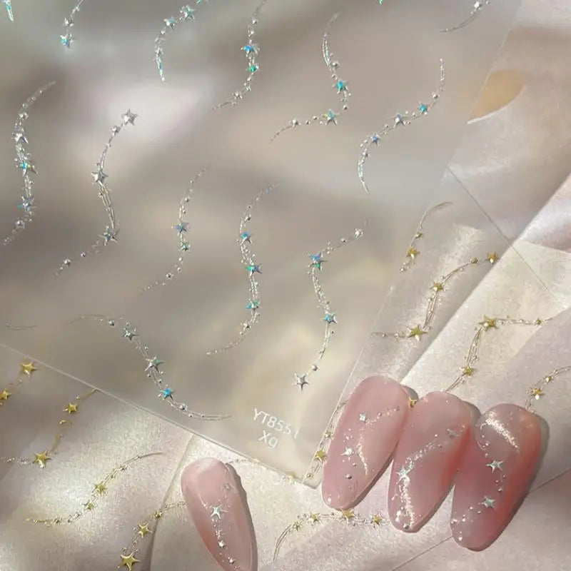 Holographic Star & Chain Nail Stickers | Gold & Silver Art Nail Art Stickers QXL